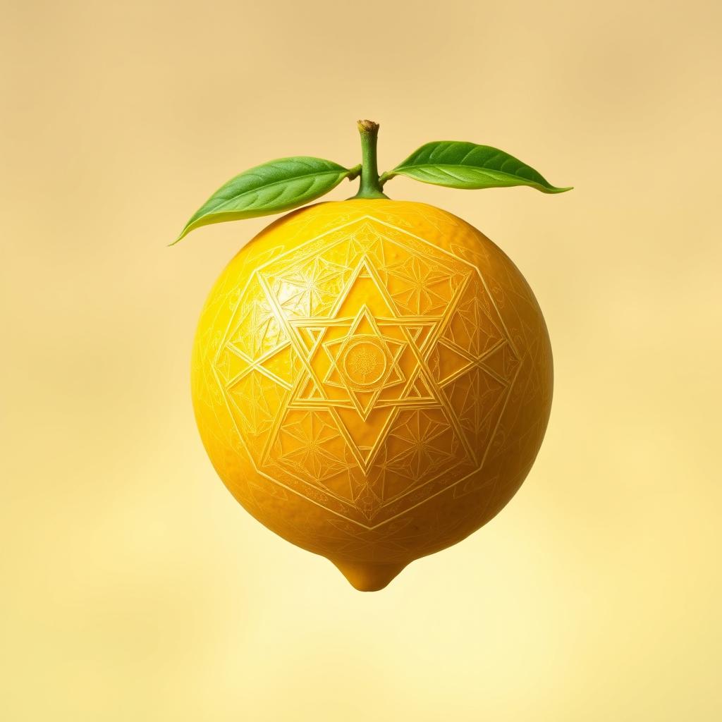 An artistic representation of a lemon intricately designed with sacred geometry patterns