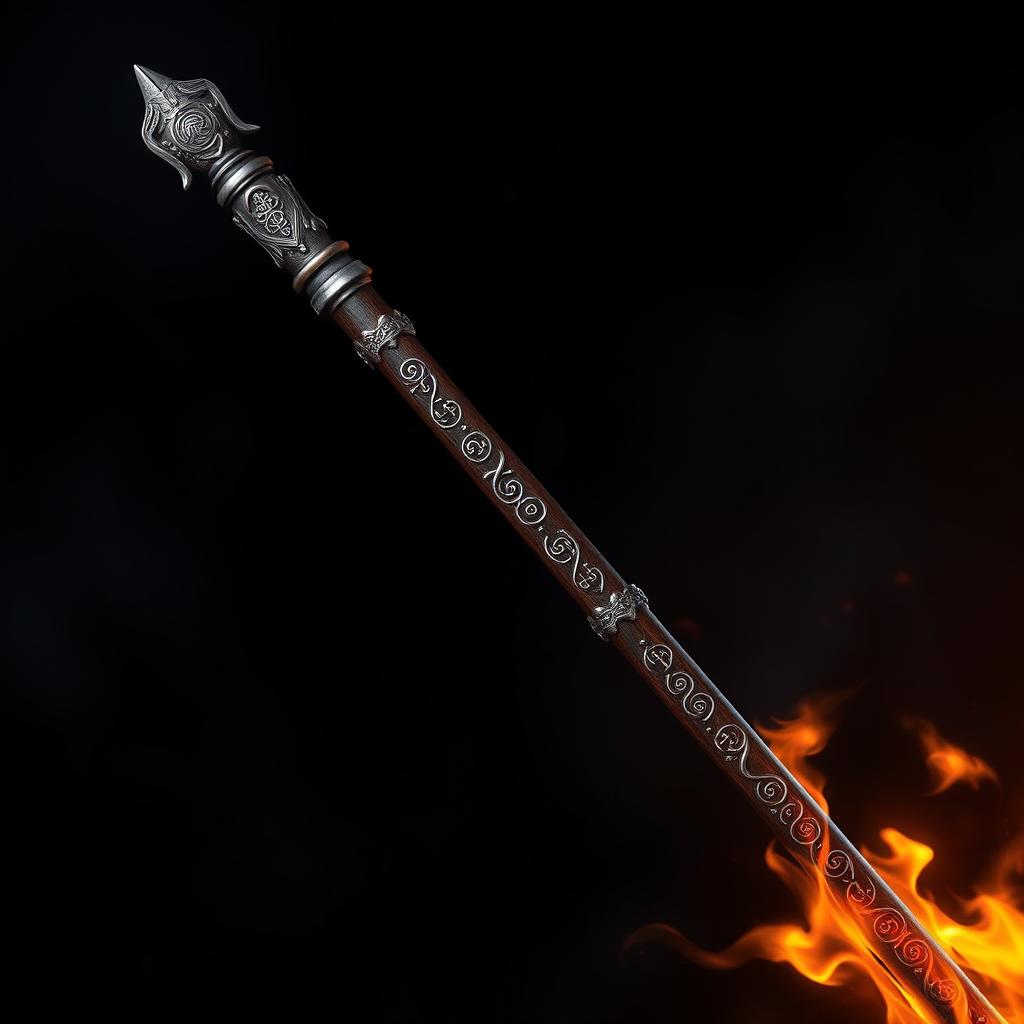 A captivating portrait of a single quarterstaff designed for a warlock, showcasing its power of fire without actual flames