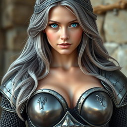 A stunning European cleric woman with a slender figure, featuring very large and tender breasts