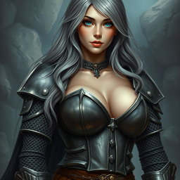 A busty, beautiful cleric with a slender figure, featuring very large tender breasts