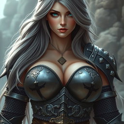 A busty, beautiful cleric with a slender figure, featuring very large tender breasts