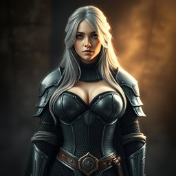 A busty beautiful European cleric, slender with an attractive figure, featuring very large, tender breasts