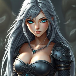 A stunning cleric character, depicted as a slender European girl with very large tender breasts