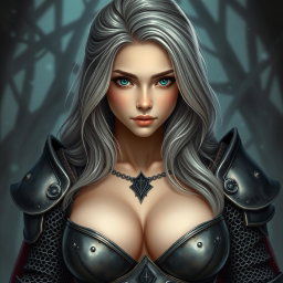 A busty, beautiful cleric, slender European girl with very large, tender, push-up breasts