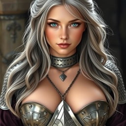 A busty, beautiful European cleric girl with very large, tender push-up breasts