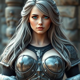 A busty, beautiful European cleric girl with very large, tender push-up breasts