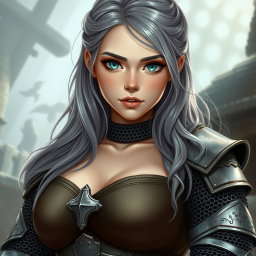 A busty beautiful European cleric girl with very large tender breasts