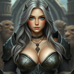 A busty beautiful European cleric girl with very large tender breasts