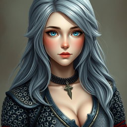 A busty, beautiful cleric portrayed as a slender European girl