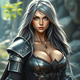 A busty beautiful cleric, a slender European girl with very large, tender push-upped breasts