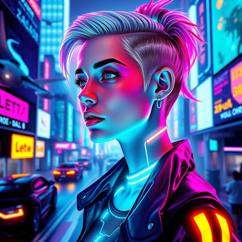 A futuristic profile picture featuring a vibrant interpretation of a portrait