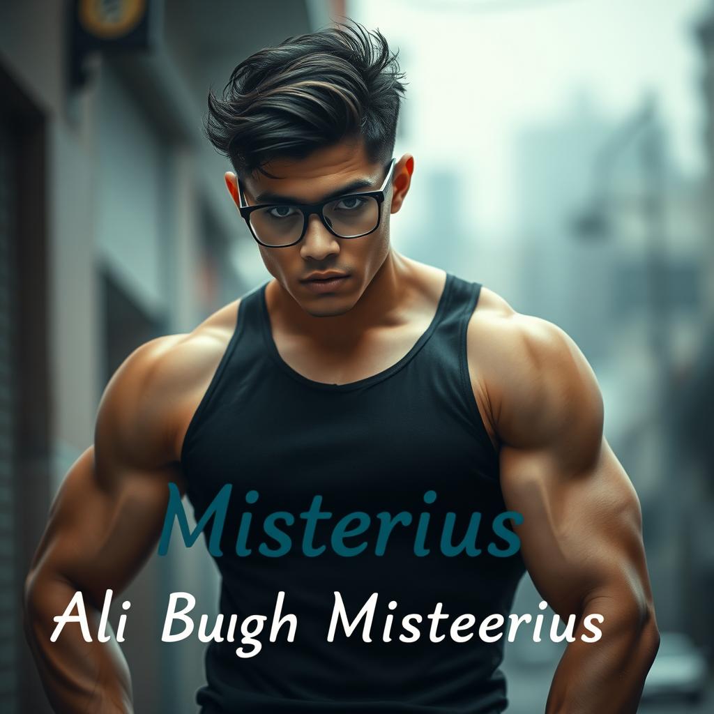 A handsome and strong young man wearing stylish glasses, confidently standing in a dynamic pose