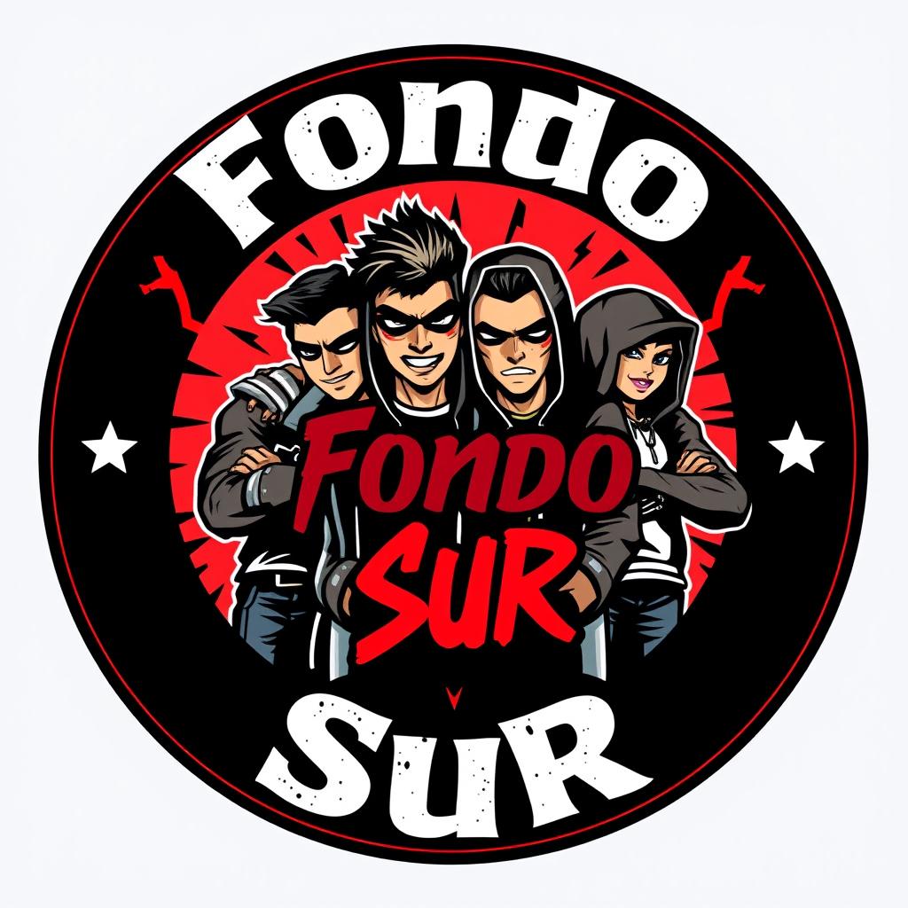 A round logo design in an ultra/hooligan style that conveys aggression and camaraderie