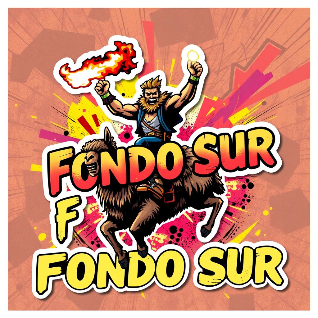 A rectangular sticker design measuring 2x3 inches, featuring the text 'Fondo Sur' in a very aggressive and bold style