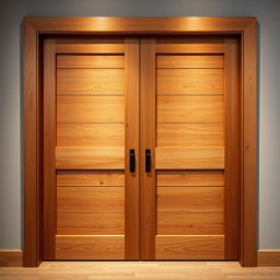 A beautifully crafted horizontal planks door made of rich, solid wood, displaying a wonderful natural grain texture
