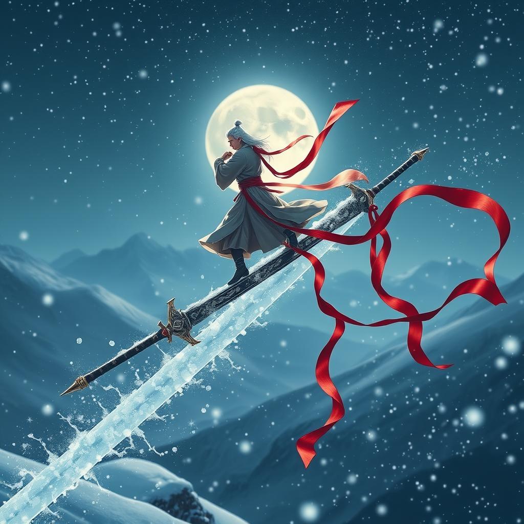 A captivating scene depicting the teaching of imperial swordsmanship on a snowy night