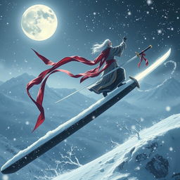 A captivating scene depicting the teaching of imperial swordsmanship on a snowy night