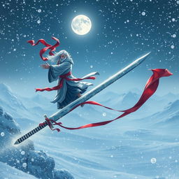 A captivating scene depicting the teaching of imperial swordsmanship on a snowy night