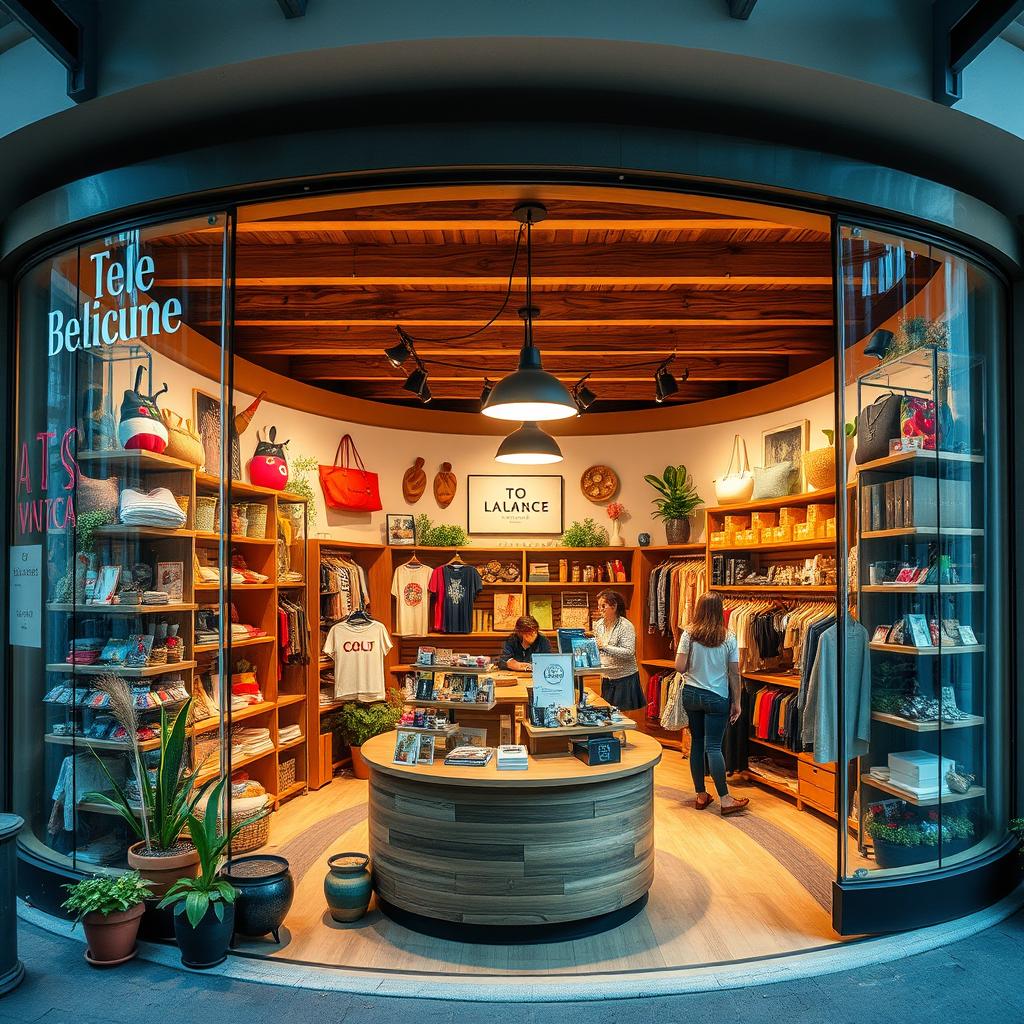 A cozy round retail shop with a vibrant and inviting atmosphere