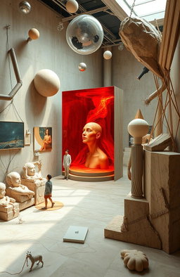 An artistic representation of the interplay between science, philosophy, and visual arts through the decades, featuring elements that illustrate Gestalt psychology's influence on visual perception