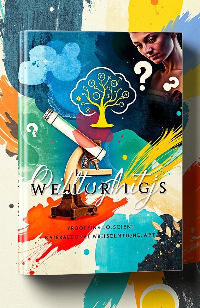 A visually stunning book cover that symbolizes the interconnectedness of science, philosophy, and visual arts throughout decades until today
