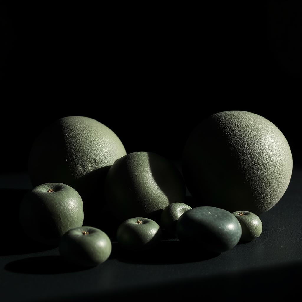 An elegant minimal still life composition featuring rounded, tactile items arranged thoughtfully