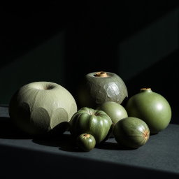 An elegant minimal still life composition featuring rounded, tactile items arranged thoughtfully