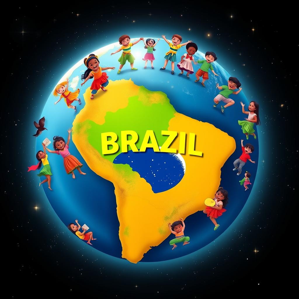 A vibrant globe highlighting Brazil, with a detailed map of the country in bright colors
