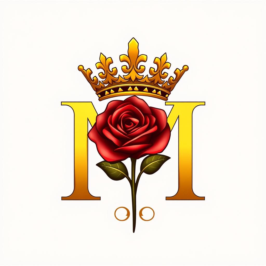 A logo design featuring the letters 'M', 'M', and 'I' creatively arranged to form a crown and a rose