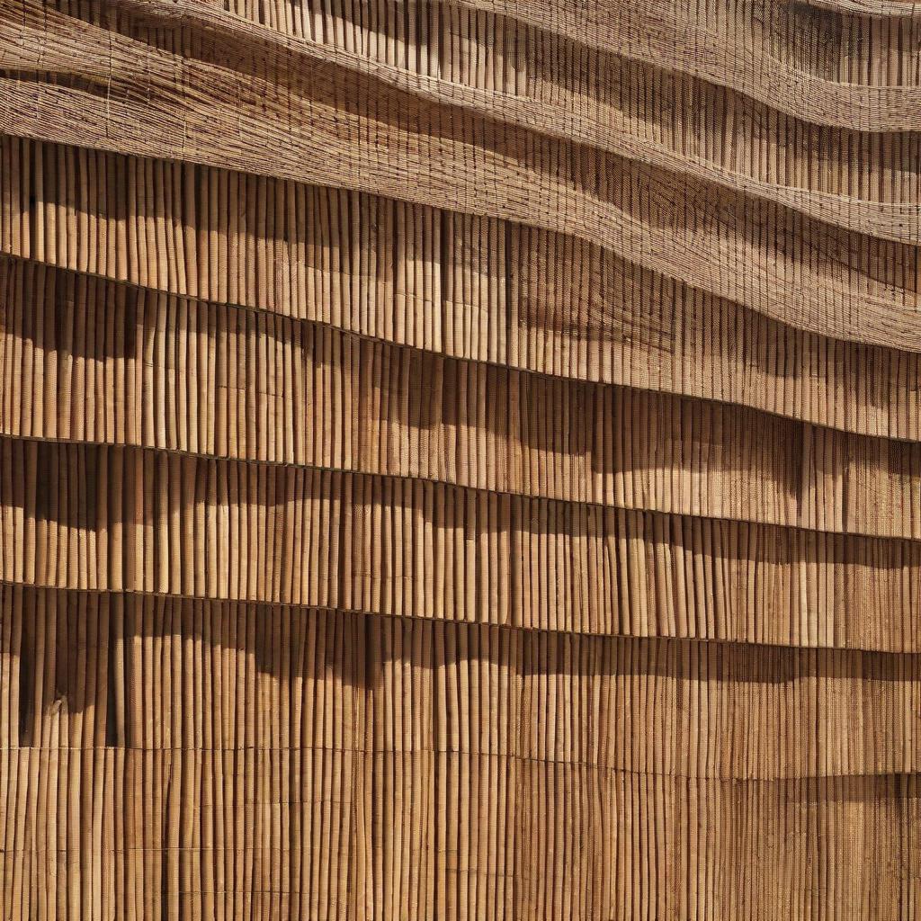 A captivating facade of a building made with tightly woven bamboo, illustrating an interplay of light and shadows and embracing sustainable architecture.