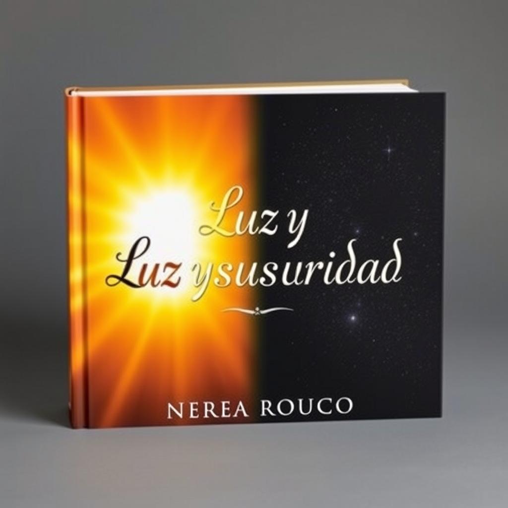 A book cover for 'Luz y Oscuridad' by Nerea Rouco, showcasing a captivating design that visually represents the theme of light and darkness