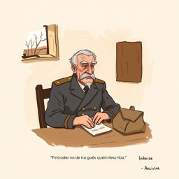 A simple gouache illustration inspired by the themes of 'El coronel no tiene quien le escriba'