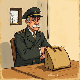 A simple gouache illustration inspired by the themes of 'El coronel no tiene quien le escriba'