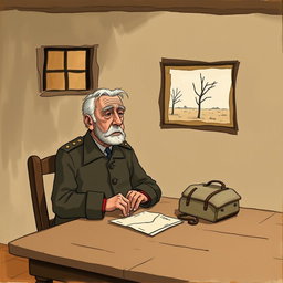 A simple gouache illustration inspired by the themes of 'El coronel no tiene quien le escriba'