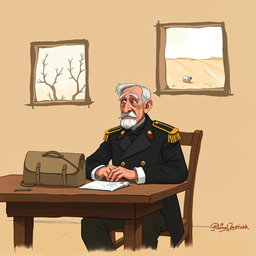 A simple gouache illustration inspired by the themes of 'El coronel no tiene quien le escriba'