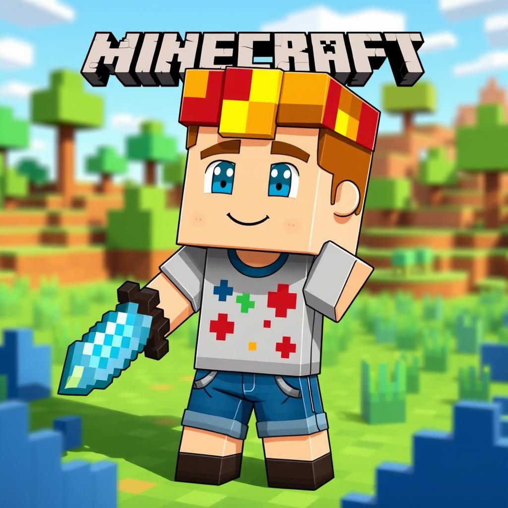 A stylized Minecraft character inspired by a boy's image, featuring a blocky design typical of Minecraft characters