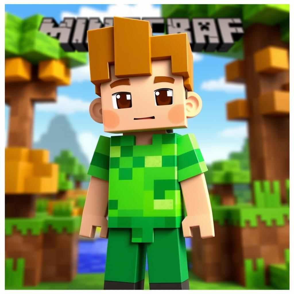 A Minecraft character designed as a seven-year-old boy with light brown hair and dark brown eyes