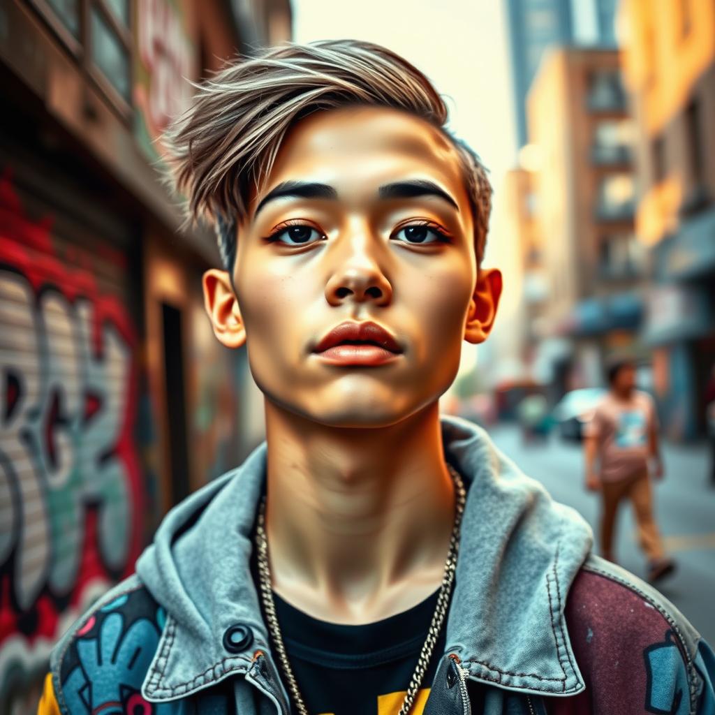 A stunning portrait of a fashionable young adult with a radiant, cool complexion