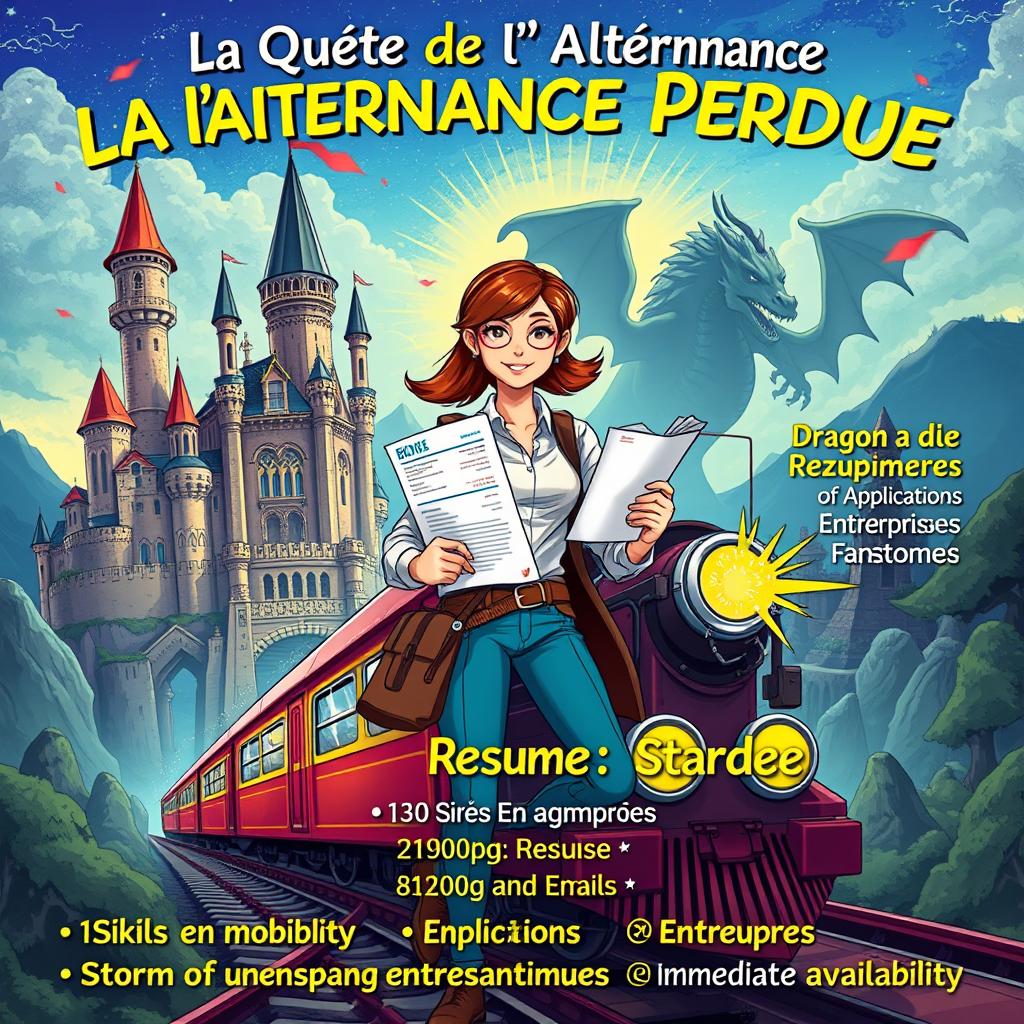 A vibrant and engaging poster illustrating a fantasy theme titled 'La Quête de l’Alternance Perdue'