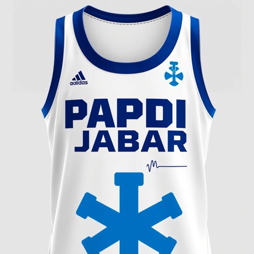 A dynamic and stylish basketball jersey in white featuring a striking blue motif that represents Bandung City