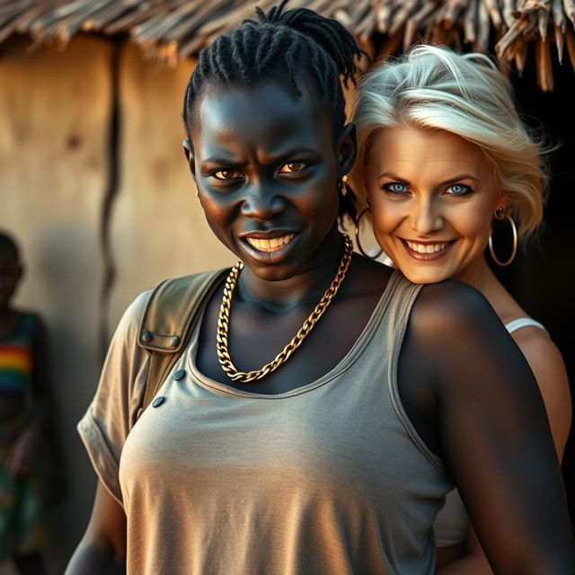 In an African village setting, a fierce-looking 20-year-old African woman stands out