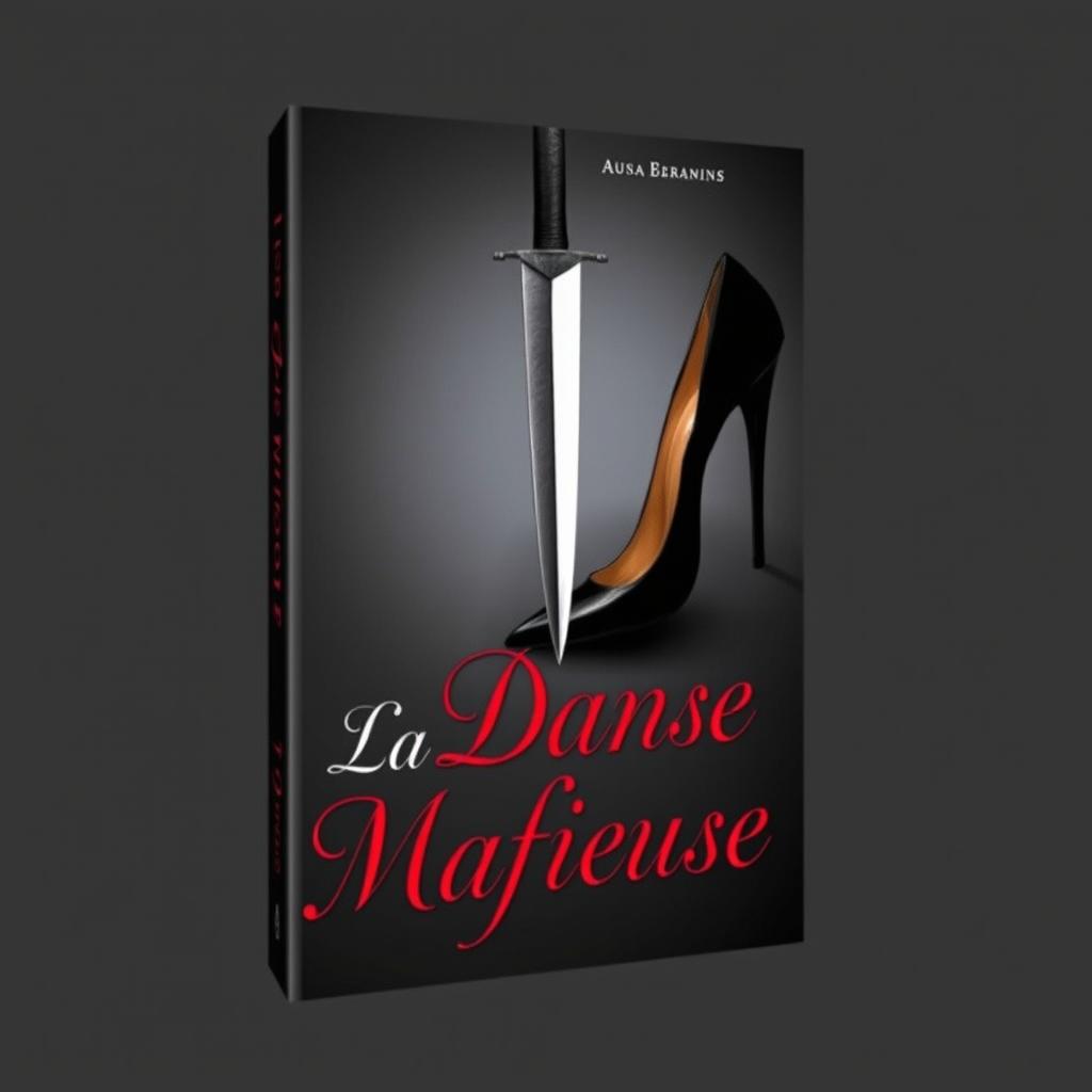 A dark romance book cover featuring a gray background with a pair of stilettos and a sharp blade prominently displayed
