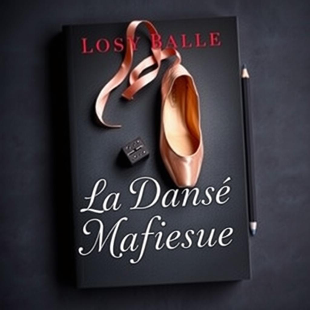 A dark romance book cover featuring a gray background with a pair of ballet pointe shoes and a pencil sharpener blade artistically arranged