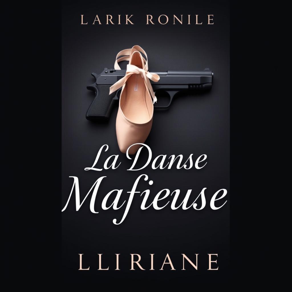 A dark romance book cover featuring a gray background with a pair of ballet pointe shoes and a sleek pistol creatively arranged together