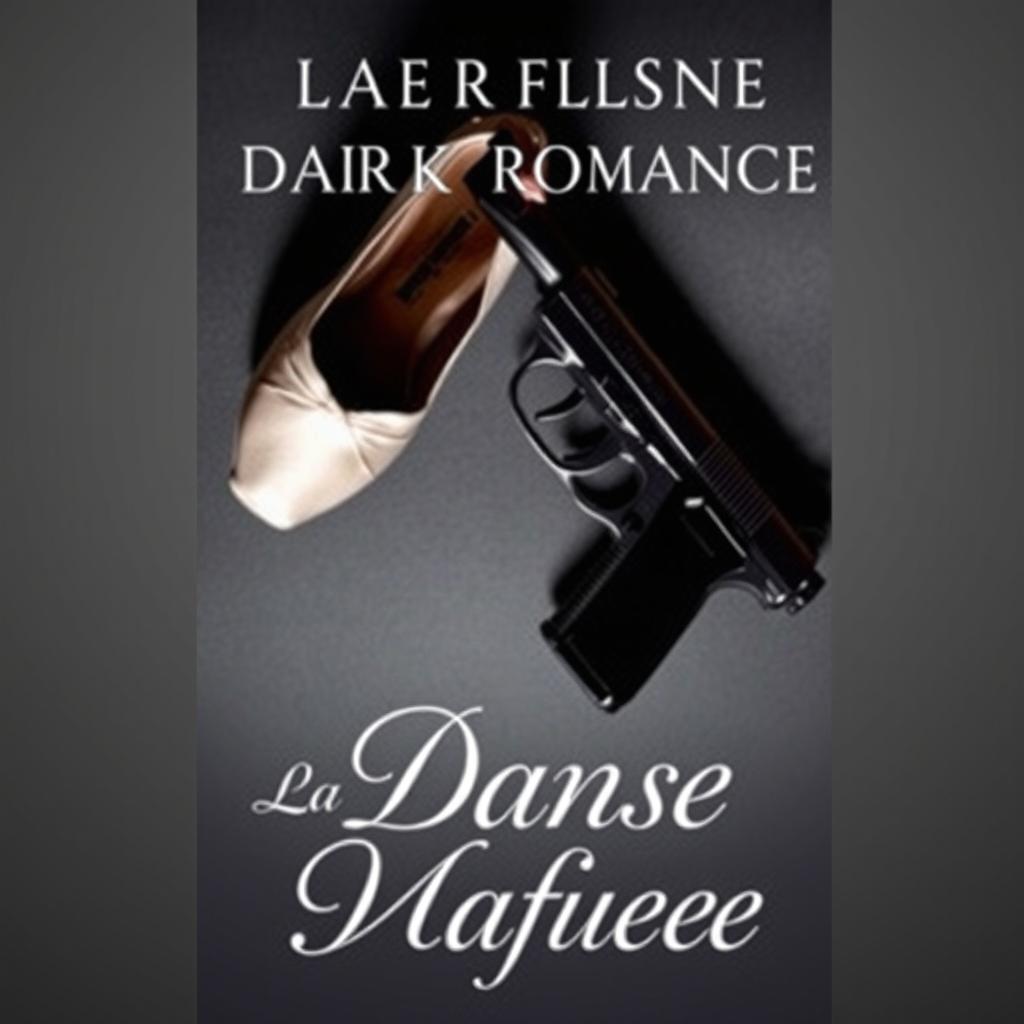 A dark romance book cover featuring a gray background with a pair of ballet pointe shoes and a shiny pistol artistically arranged