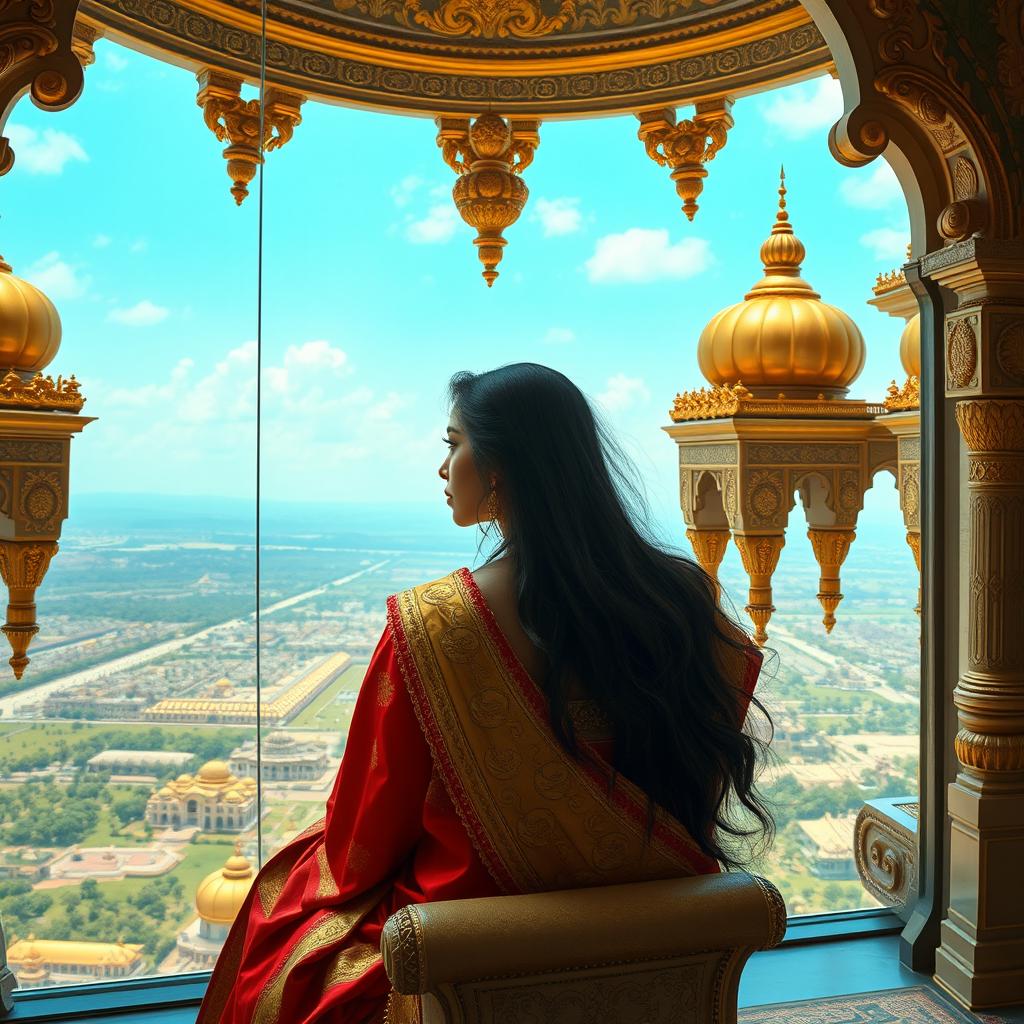 A magnificent palace featuring stunning golden domes and intricate carvings, exuding a sense of grandeur