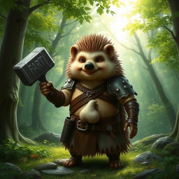 A tall, realistic yet amicable Dungeons and Dragons hedgehog cleric, embodying qualities of both warmth and strength, showcasing scars and signs of having been through a war