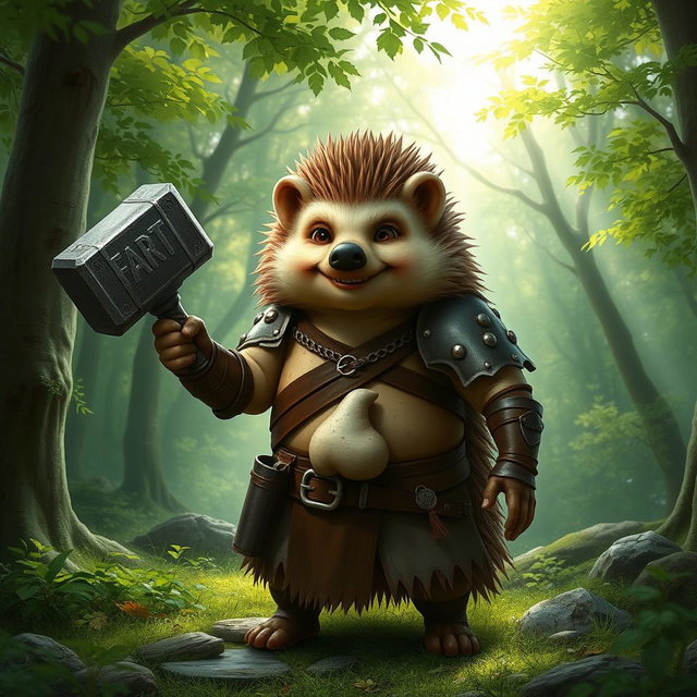 A tall, realistic yet amicable Dungeons and Dragons hedgehog cleric, embodying qualities of both warmth and strength, showcasing scars and signs of having been through a war