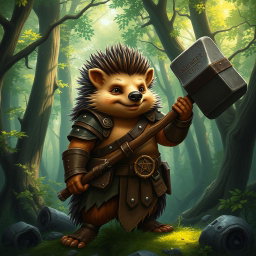 A tall, realistic yet amicable Dungeons and Dragons hedgehog cleric, embodying qualities of both warmth and strength, showcasing scars and signs of having been through a war