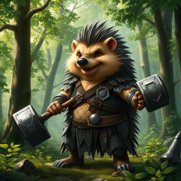 A tall, realistic yet amicable Dungeons and Dragons hedgehog cleric, embodying qualities of both warmth and strength, showcasing scars and signs of having been through a war